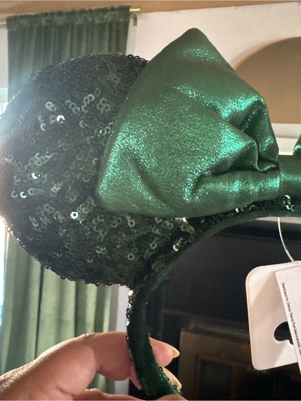 Sequin Minnie Ear Headband with Bow - Green